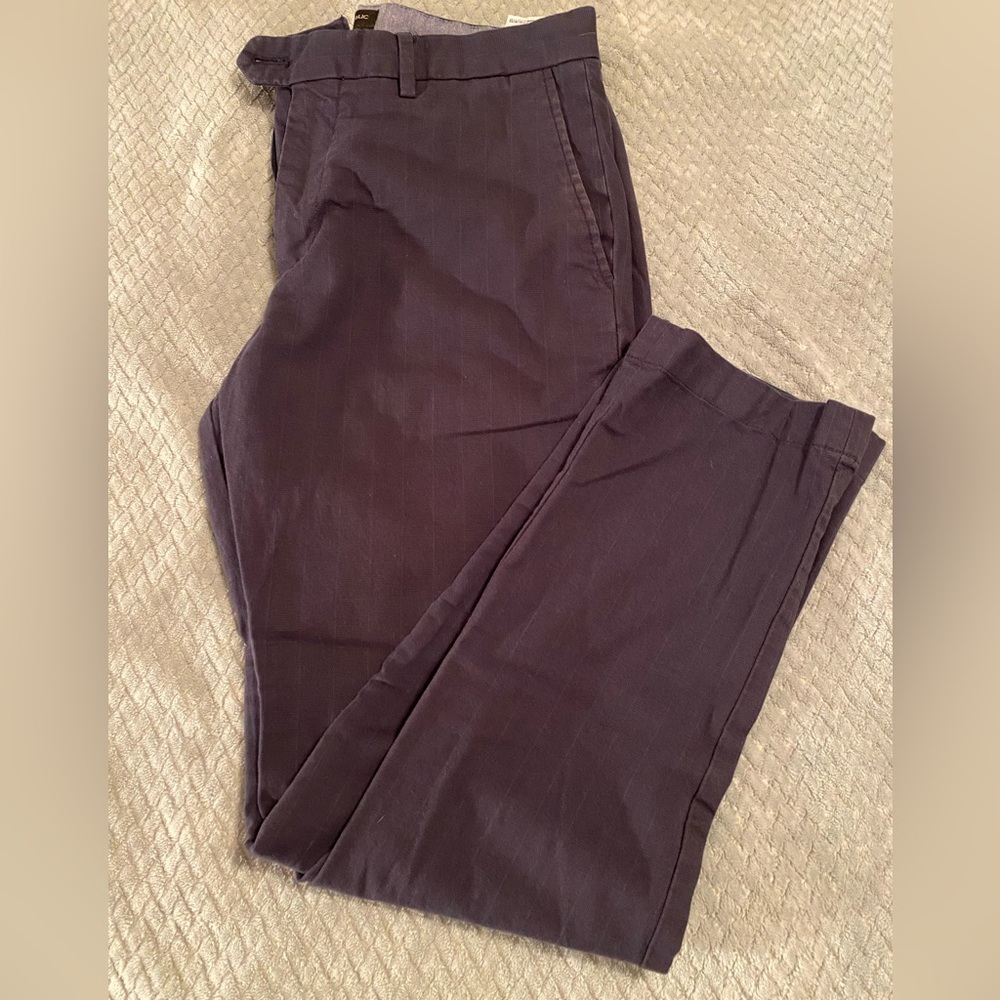 Banana Republic slim tapered pants, navy blue with faint lighter blue stripes.